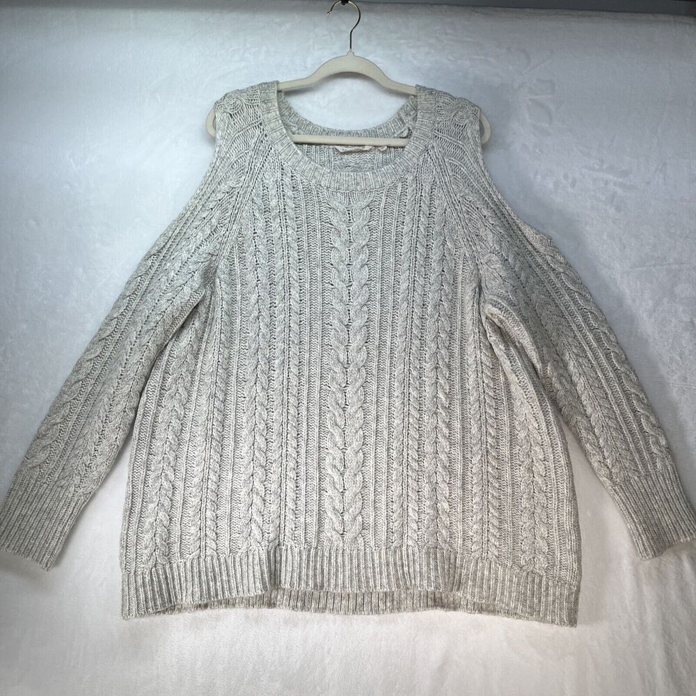 Soft Surroundings Chunky Cable Knit Cold Shoulder Wool Blend Sweater Women’s 2XL